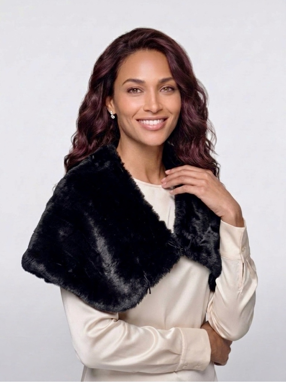 White House Black Market Black Faux Fur Evening Wrap Shawl Stole